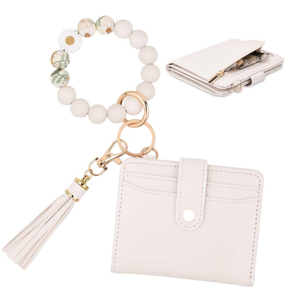 8744 Wristlet Wallets , Small Keychain Wallets Beige RFID Blocking Bifold